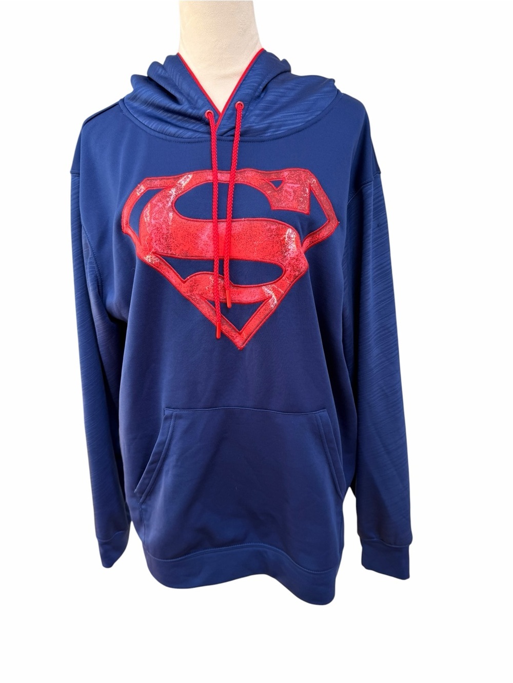 DC Comics Superman Men's XL Purple Blue Hoodie Red Logo Front Pocket